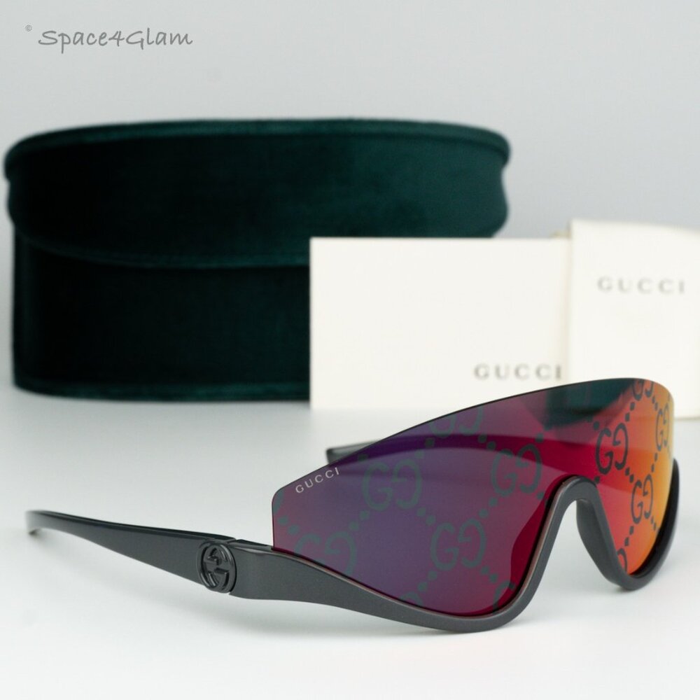 Gucci Women Sunglasses Grey Red Miror Logo Shield Mask GG1650S 009 BRAND NEW